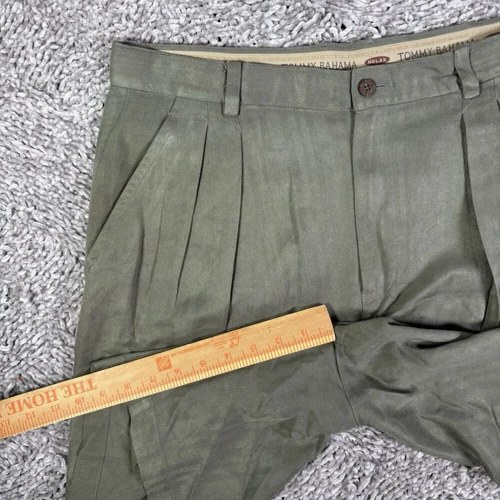 Tommy Bahama Relax 100 Silk Shorts Mens 34 Green Golf Preppy Beach Summer Pleat